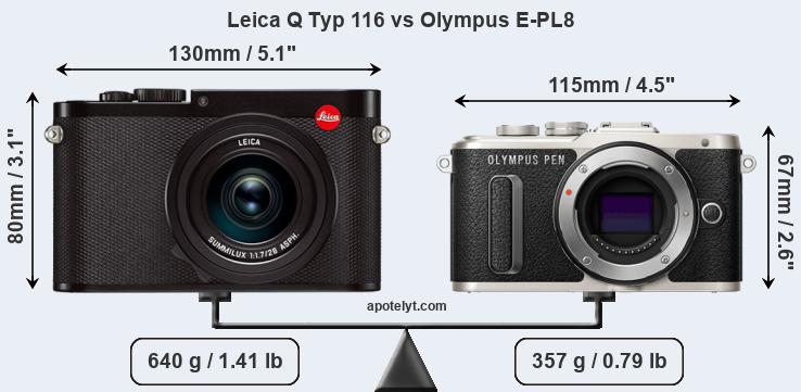Size Leica Q Typ 116 vs Olympus E-PL8