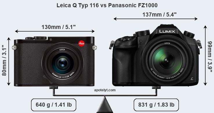 Size Leica Q Typ 116 vs Panasonic FZ1000