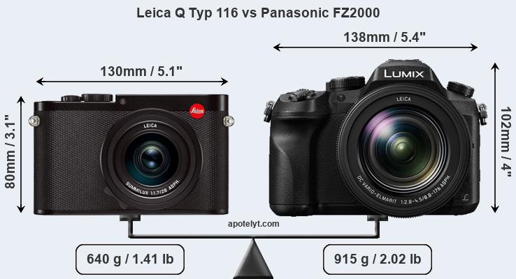 Size Leica Q Typ 116 vs Panasonic FZ2000