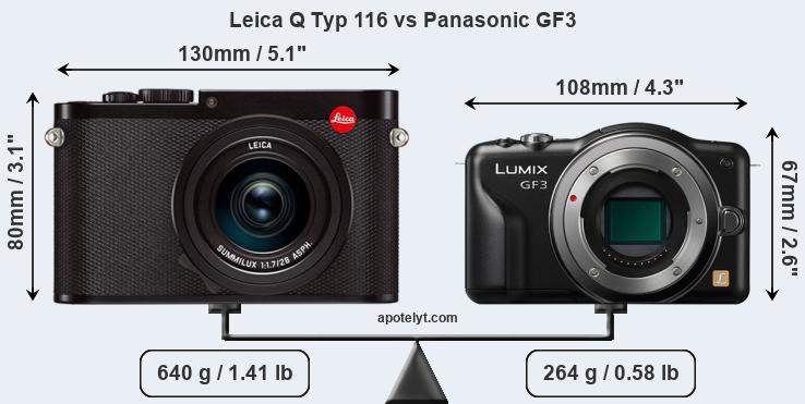 Size Leica Q Typ 116 vs Panasonic GF3