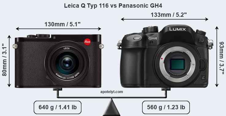 Size Leica Q Typ 116 vs Panasonic GH4