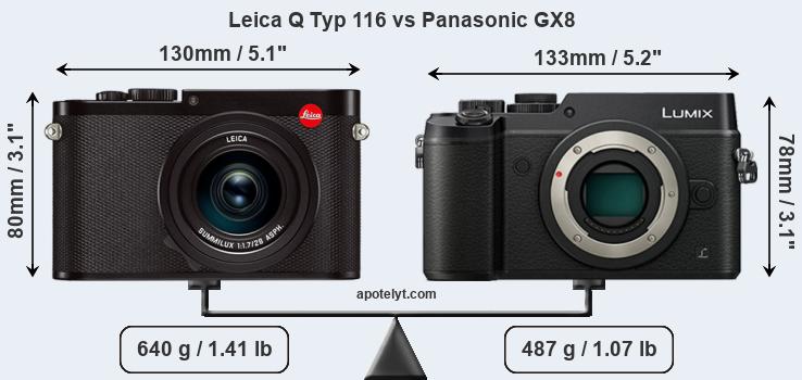 Size Leica Q Typ 116 vs Panasonic GX8