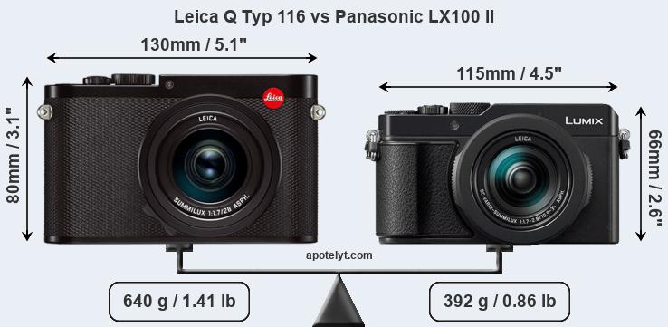 Size Leica Q Typ 116 vs Panasonic LX100 II