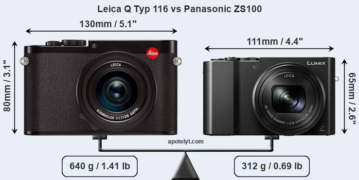 Size Leica Q Typ 116 vs Panasonic ZS100