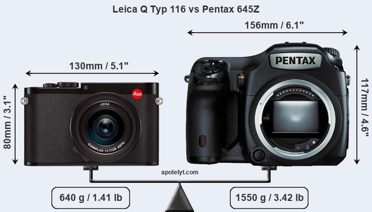 Size Leica Q Typ 116 vs Pentax 645Z