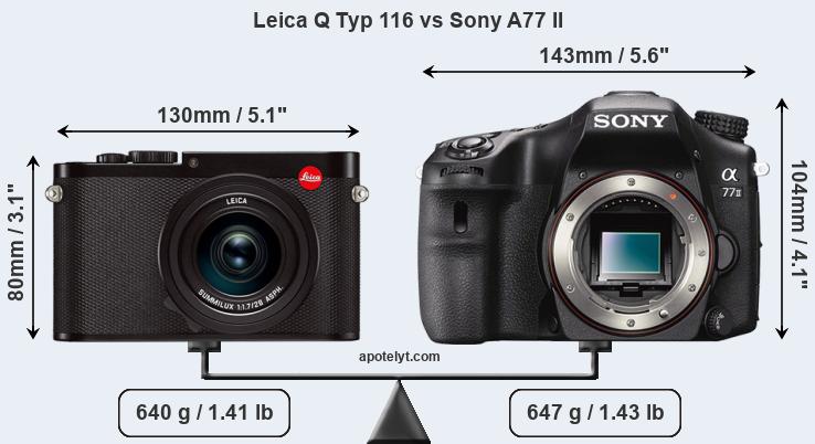 Size Leica Q Typ 116 vs Sony A77 II