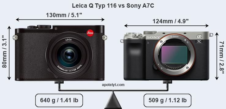 Size Leica Q Typ 116 vs Sony A7C