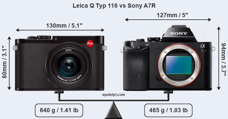 Size Leica Q Typ 116 vs Sony A7R