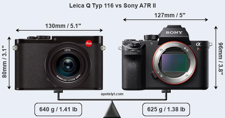 Size Leica Q Typ 116 vs Sony A7R II