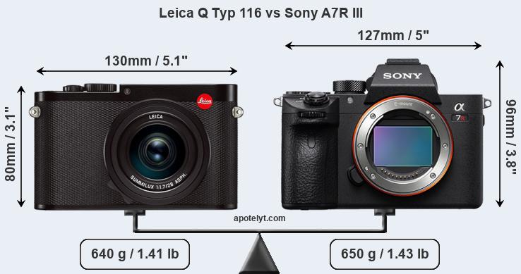 Size Leica Q Typ 116 vs Sony A7R III