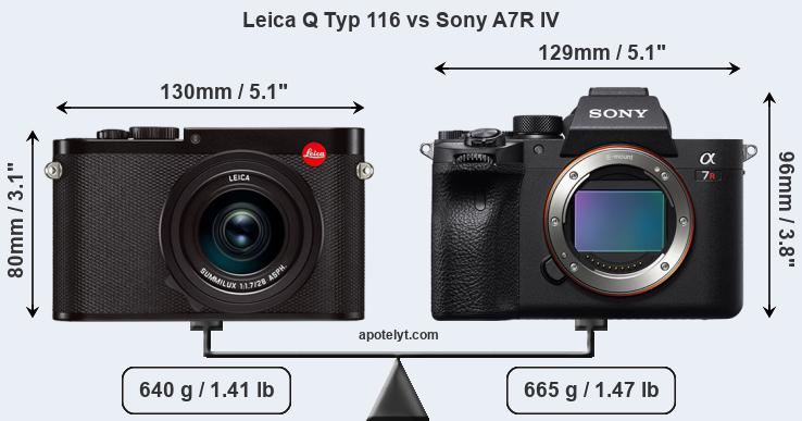 Size Leica Q Typ 116 vs Sony A7R IV
