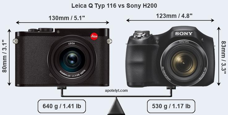 Size Leica Q Typ 116 vs Sony H200