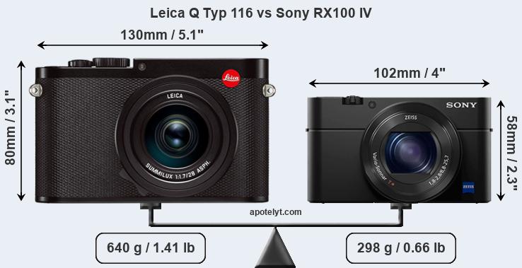 Size Leica Q Typ 116 vs Sony RX100 IV