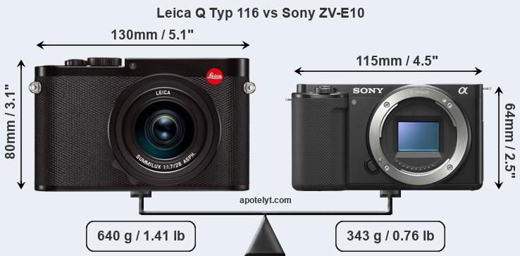 Size Leica Q Typ 116 vs Sony ZV-E10