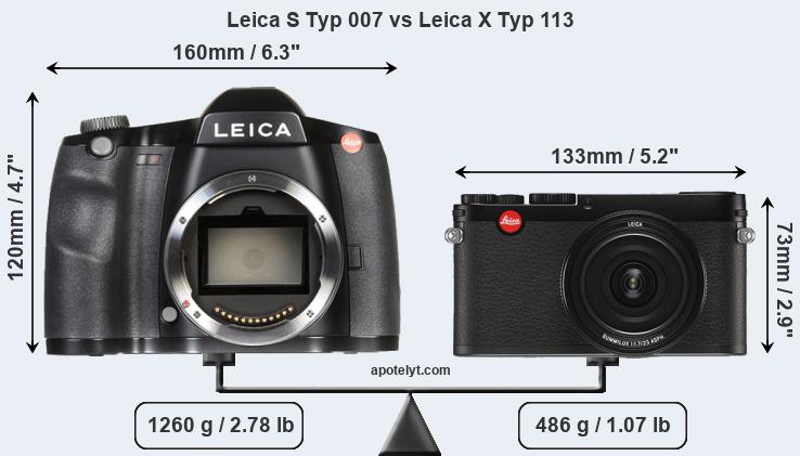 Size Leica S Typ 007 vs Leica X Typ 113