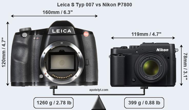 Size Leica S Typ 007 vs Nikon P7800