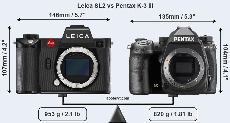 Size Leica SL2 vs Pentax K-3 III