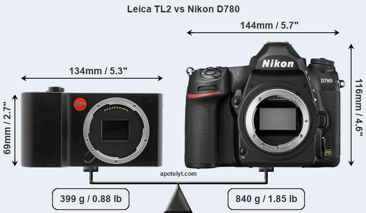 Size Leica TL2 vs Nikon D780