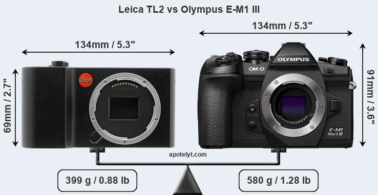 Size Leica TL2 vs Olympus E-M1 III