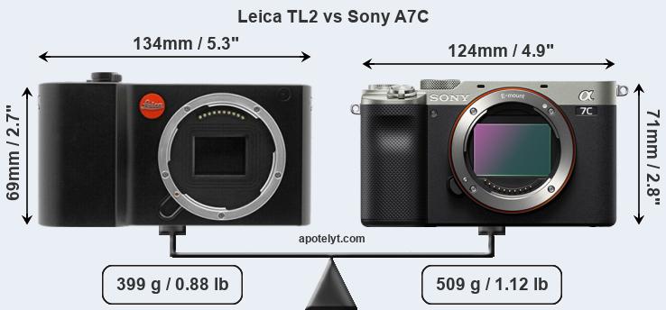 Size Leica TL2 vs Sony A7C