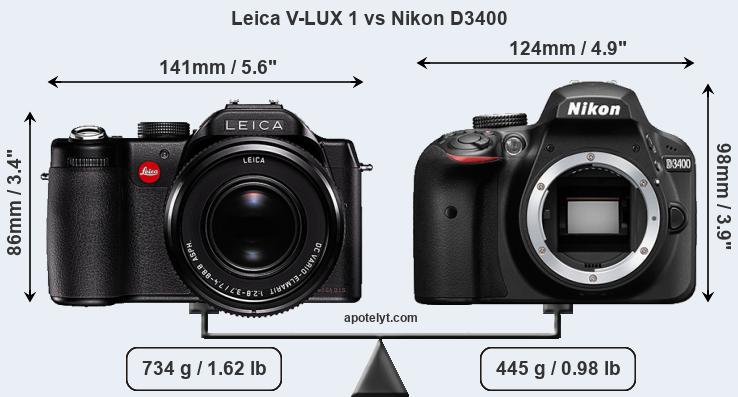 Size Leica V-LUX 1 vs Nikon D3400