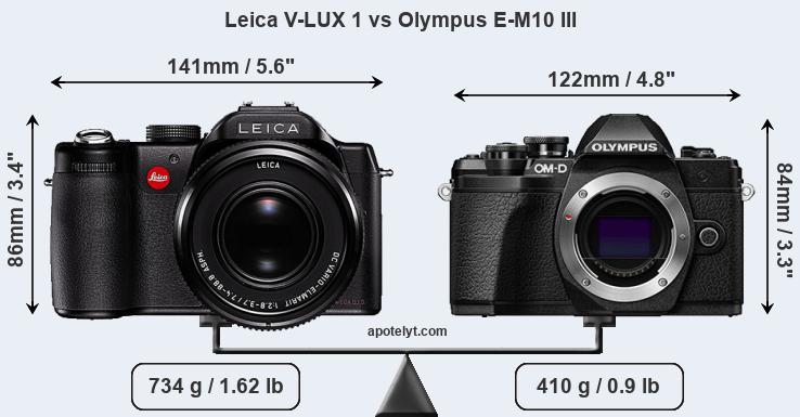 Size Leica V-LUX 1 vs Olympus E-M10 III