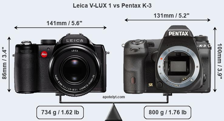 Size Leica V-LUX 1 vs Pentax K-3