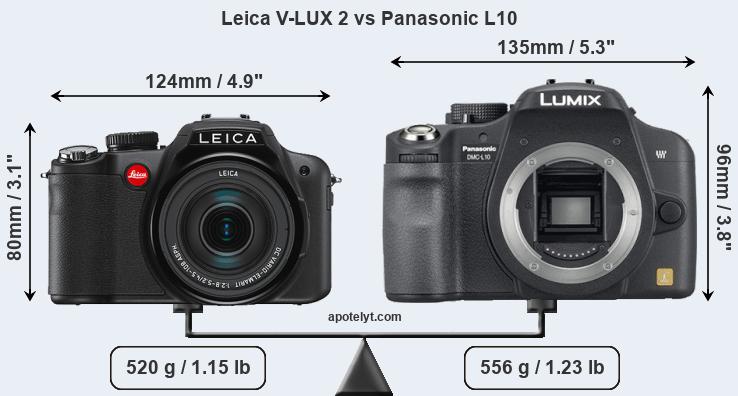 Size Leica V-LUX 2 vs Panasonic L10