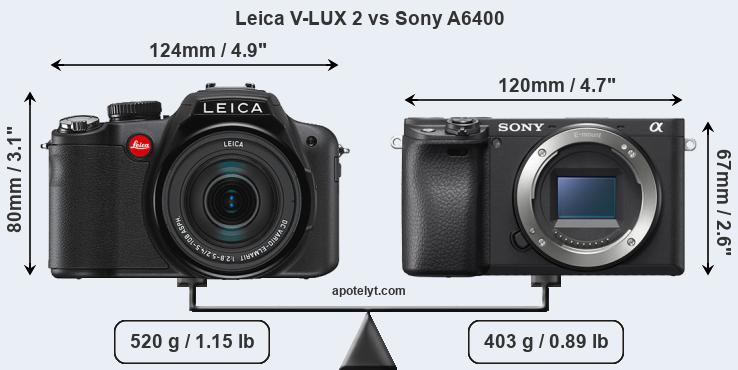 Size Leica V-LUX 2 vs Sony A6400