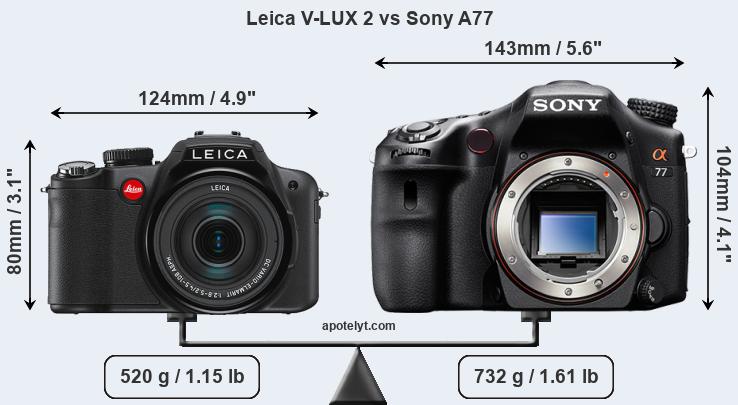 Size Leica V-LUX 2 vs Sony A77