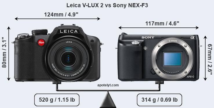 Size Leica V-LUX 2 vs Sony NEX-F3