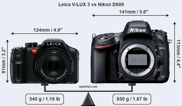 Size Leica V-LUX 3 vs Nikon D600
