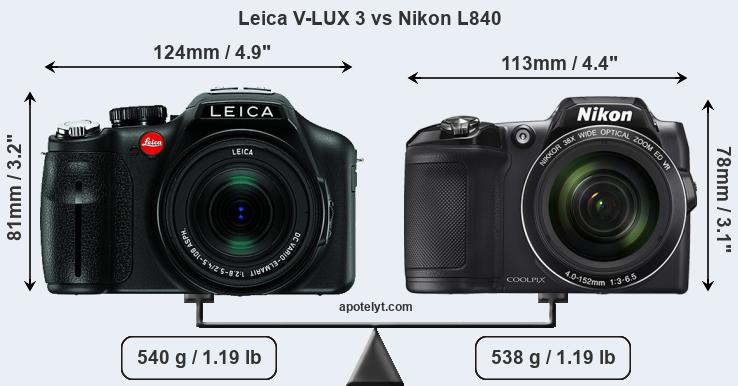 Size Leica V-LUX 3 vs Nikon L840
