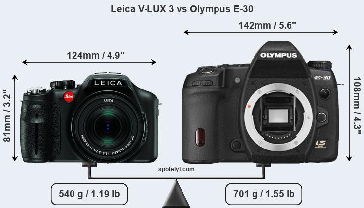 Size Leica V-LUX 3 vs Olympus E-30