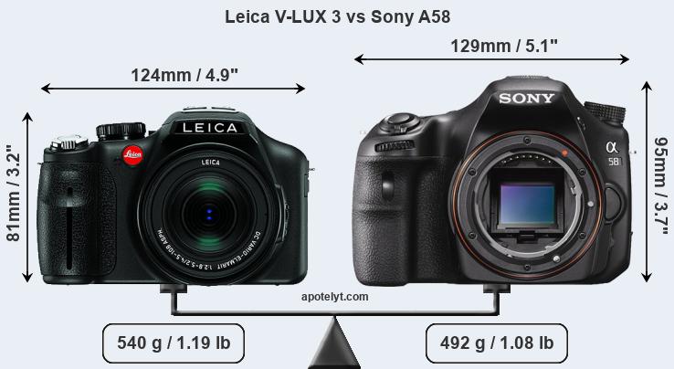 Size Leica V-LUX 3 vs Sony A58
