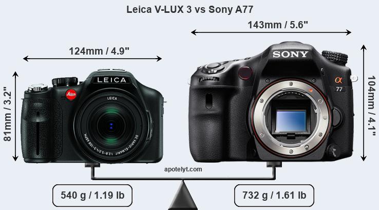 Size Leica V-LUX 3 vs Sony A77
