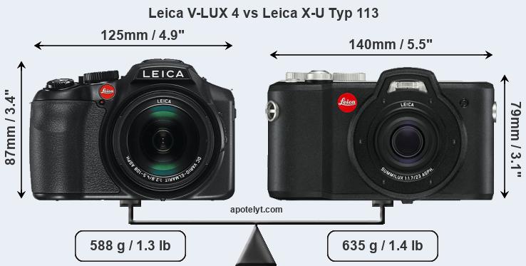 Size Leica V-LUX 4 vs Leica X-U Typ 113