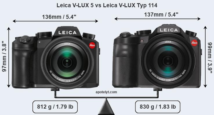 Size Leica V-LUX 5 vs Leica V-LUX Typ 114