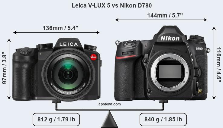Size Leica V-LUX 5 vs Nikon D780