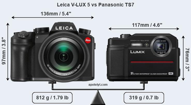 Size Leica V-LUX 5 vs Panasonic TS7