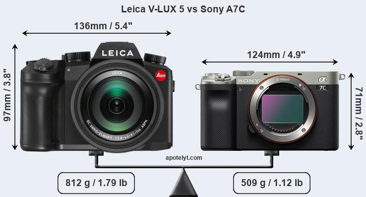 Size Leica V-LUX 5 vs Sony A7C