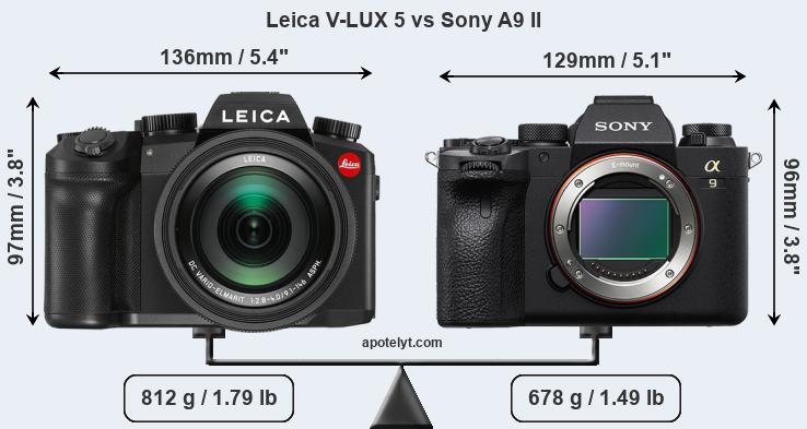 Size Leica V-LUX 5 vs Sony A9 II