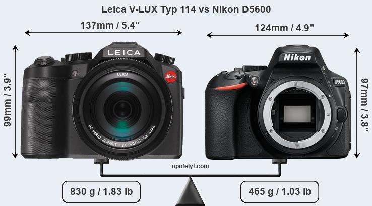 Size Leica V-LUX Typ 114 vs Nikon D5600