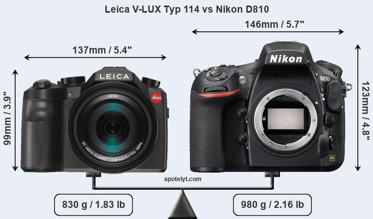 Size Leica V-LUX Typ 114 vs Nikon D810