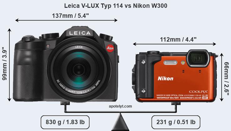 Size Leica V-LUX Typ 114 vs Nikon W300