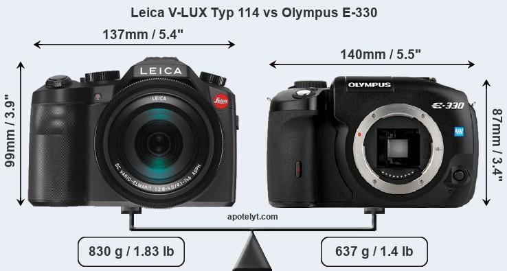 Size Leica V-LUX Typ 114 vs Olympus E-330