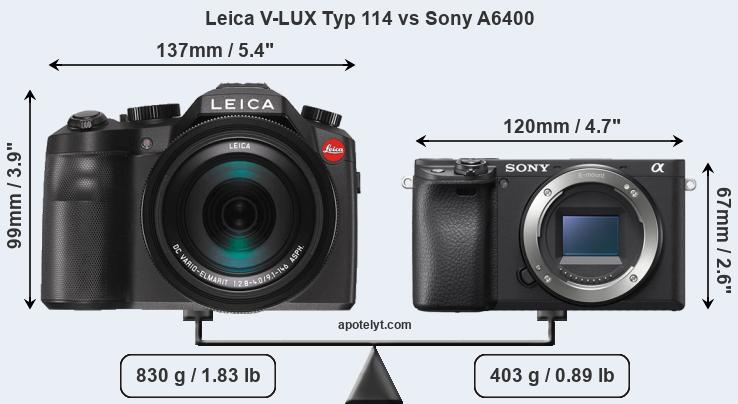 Size Leica V-LUX Typ 114 vs Sony A6400