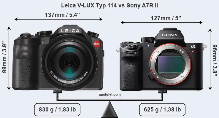 Size Leica V-LUX Typ 114 vs Sony A7R II