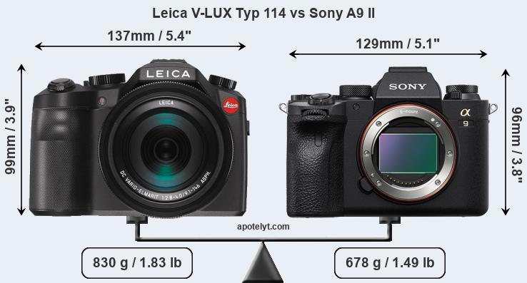 Size Leica V-LUX Typ 114 vs Sony A9 II