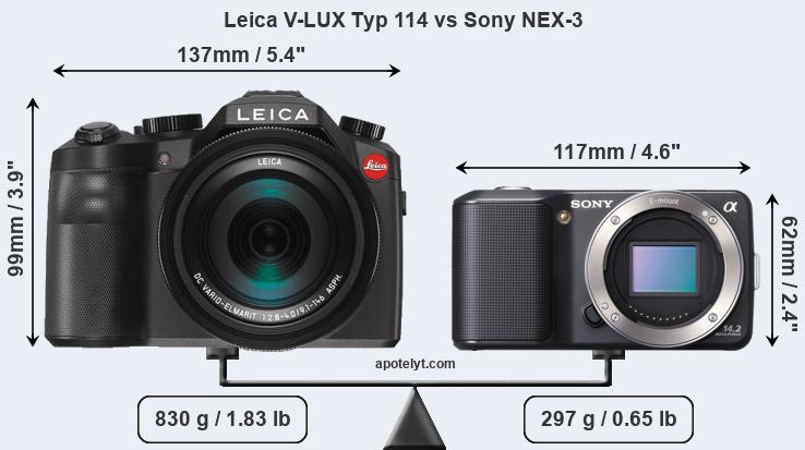 Size Leica V-LUX Typ 114 vs Sony NEX-3
